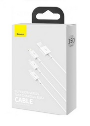 USB кабель Baseus Superior Series 3 in 1 3,5A 1,5M White (CAMLTYS-02) - Фото 1