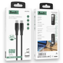 USB кабель Avantis AC-87сс Plus 2m Silicone PD 60W Type-C to Type-C Black - Photo 1