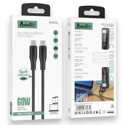 USB кабель Avantis AC-87сс Plus 2m Silicone PD 60W Type-C to Type-C Black - допоміжне фото