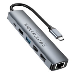 USB HUB Borofone DH16 6in1 (Type-C to HDMI+PD+USB3.0+USB2.0x2+RJ45) 0.15m Grey - Photo 3