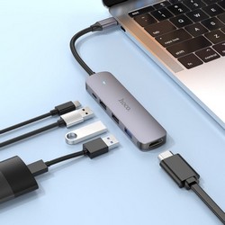 USB Hub Hoco HB27 Type-C multi-function converter (HDTV+USB3.0+USB2.0x2+PD) Grey - Photo 2