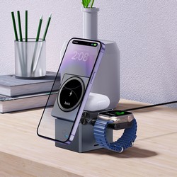 Бездротовий зарядний пристрій Hoco CQ8 folding 3in1 magnetic 15W Grey - Фото 5