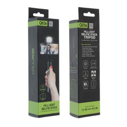 Монопод для селфі з триногою Q03S (BT пульт, підсвітка) Black - Фото 1