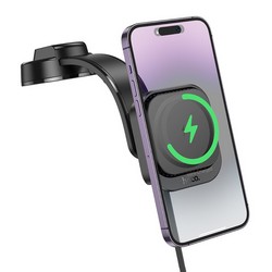 Автотримач Hoco HW24 Magnetic Wireless з БЗП Black - Фото 3