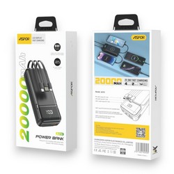 Power Bank Aspor A316 Fast Charge 20000mAh (USB-C/USB/Type-C/Lightning/22.5W) Black - Фото 1