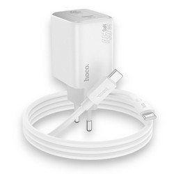 Мережевий зарядний пристрій Hoco N42 PD45W (2 USB-C) withType-C cable White - Фото 2