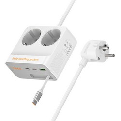 Мережевий подовжувач Hoco AC28 PD45W (1USB/3Type-C/2xSocket) 2м White - Фото 2