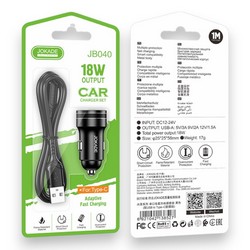 АЗП Jokade JH040 Single port QC3.0 Type-C Black - Фото 1