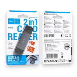 Cardreader Hoco HB45 (USB 2.0/Type-C) 2 in 1 Grey - Фото 1