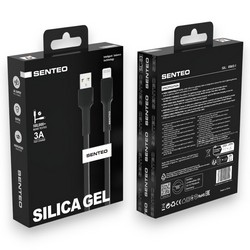USB cable Senteo SL-03 Silica Gel USB-A to Lightning 1m 3A Black - Фото 1