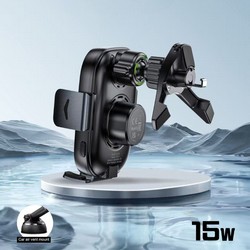 Автотримач з бездротовим ЗП Senteo SH-01 Drift 1 Auto clamping phone holder 15W Airvent mount Black - Photo 2