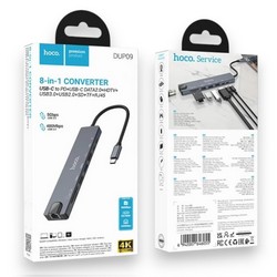 USB Hub Hoco DUP09 (Type-C to USB 2.0+3.0+HDTV+SD+TF+RJ45+PD) Grey - Фото 1