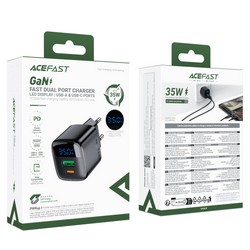 МЗП Acefast A116 PD35W GaN with digital display USB-C+USB-A Black - Фото 1