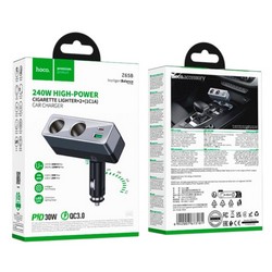 Розгалужувач Hoco Z65B 1прикурювач/1USB/1Type-C QC3.0 PD48W Black - Photo 1