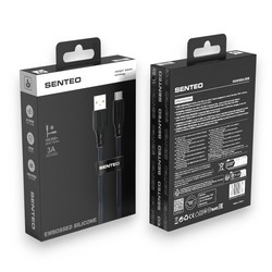 USB cable Senteo SL-04 Embossed Silicone USB-A to USB-C 3A 1m Black - Photo 1