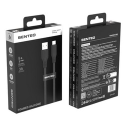 USB cable Senteo SL-05 Foamed Silicone 3A USB-A to USB-C 1m Black - Photo 1