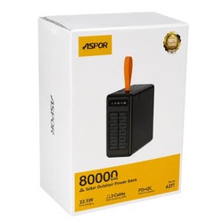 Power Bank Aspor A377 80000mAh Solar Outdoor Power 22.5W+20W 3 Cable Black - Photo 1
